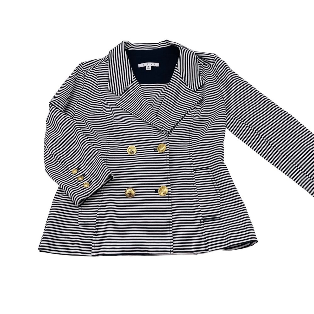 Cabi Striped Double-Breasted‎ Blazer With Gold Buttons thick knit Small